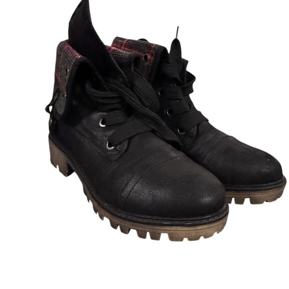 Serra Tartan Plaid & Black Chunky Boots Women's Sz 8 Grunge Indie 90s Casual - Picture 2 of 10